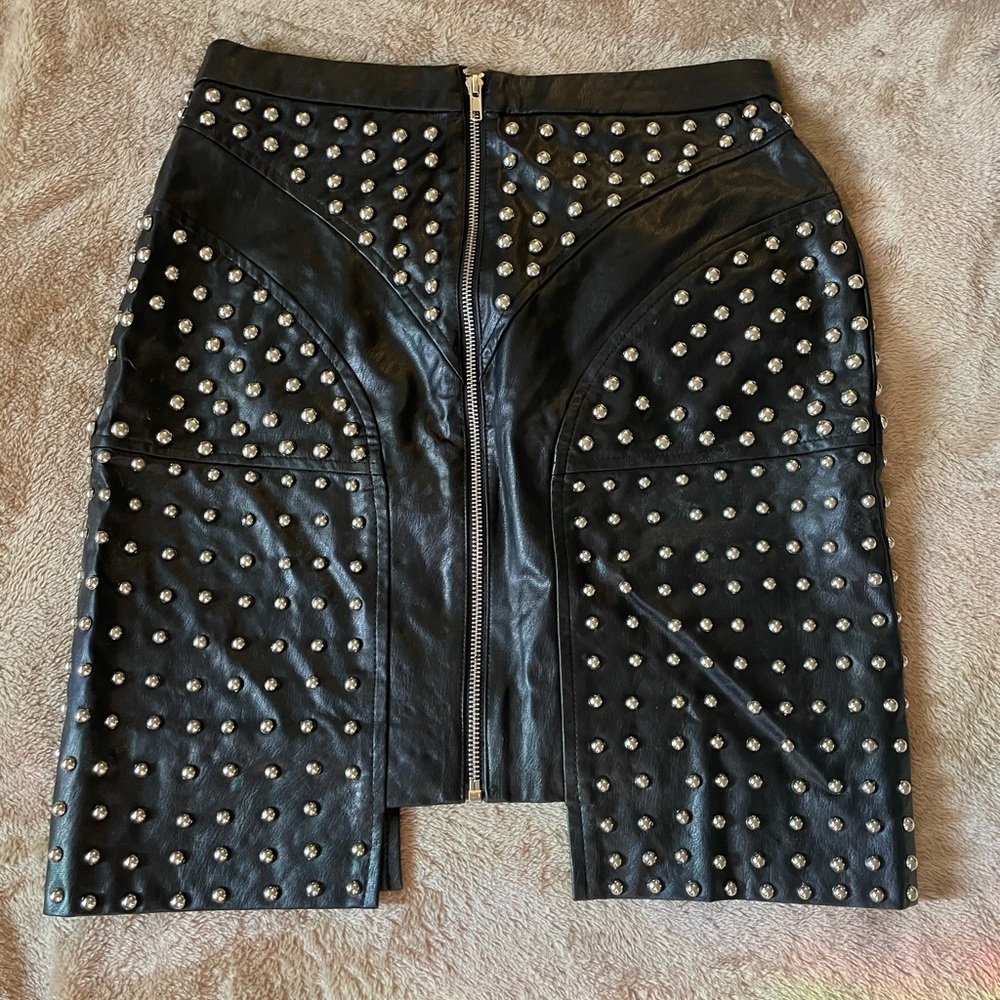 Boohoo Black Faux Leather Studded Skirt